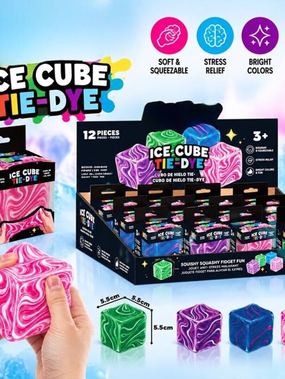 Tie Dye Marble Ice Stretch Toy, Soft TPR Squish Squeeze Sensory-2 pack